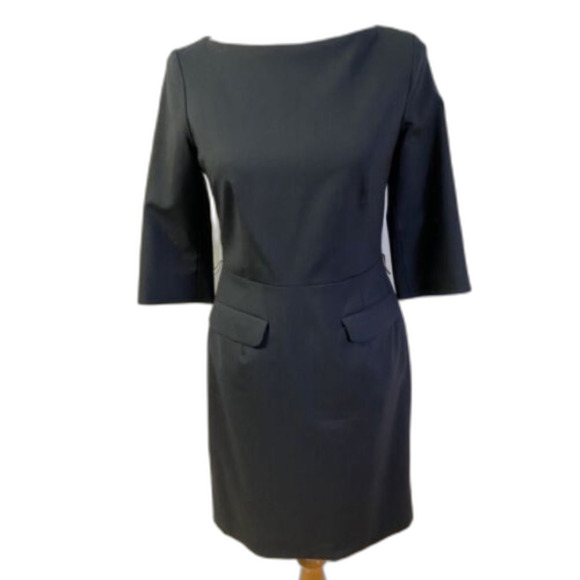 Pendleton virgin wool  Black Sheath Dress Bateau Neck 3/4 Sleeve size 10 - Picture 1 of 9